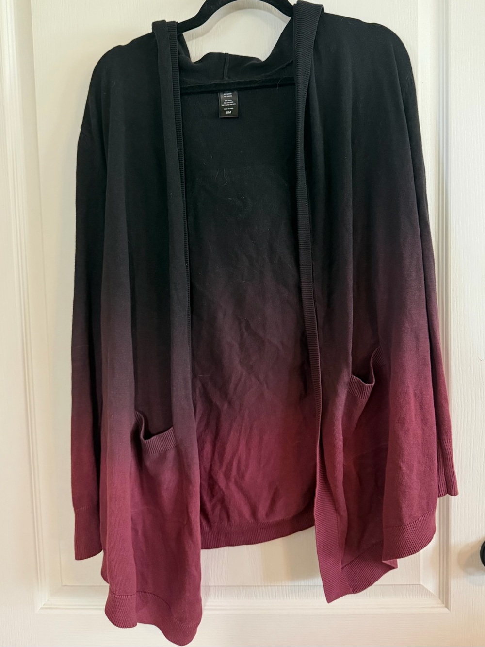 Hot Topic Black to Wine Ombre Oversized Coffin w/Roses Hooded Cardigan   Sz S/M